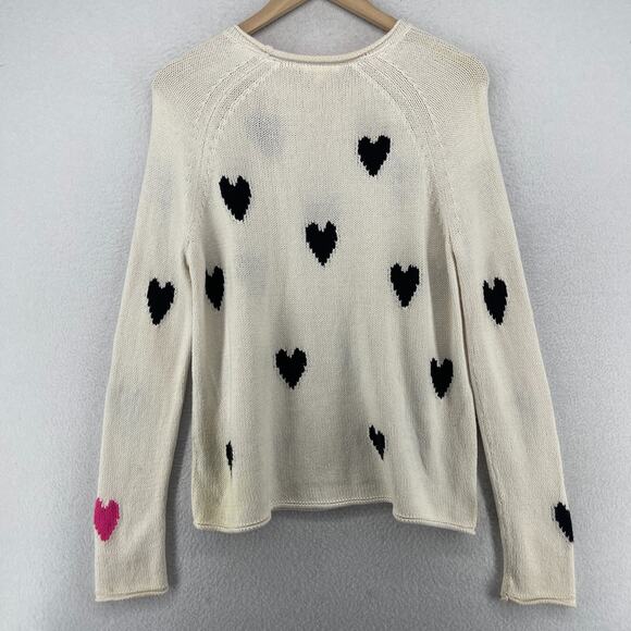 LISA TODD Sweater S Love Gear Hearts Rolled Hem Pullover Cotton Blend White - Picture 2 of 14